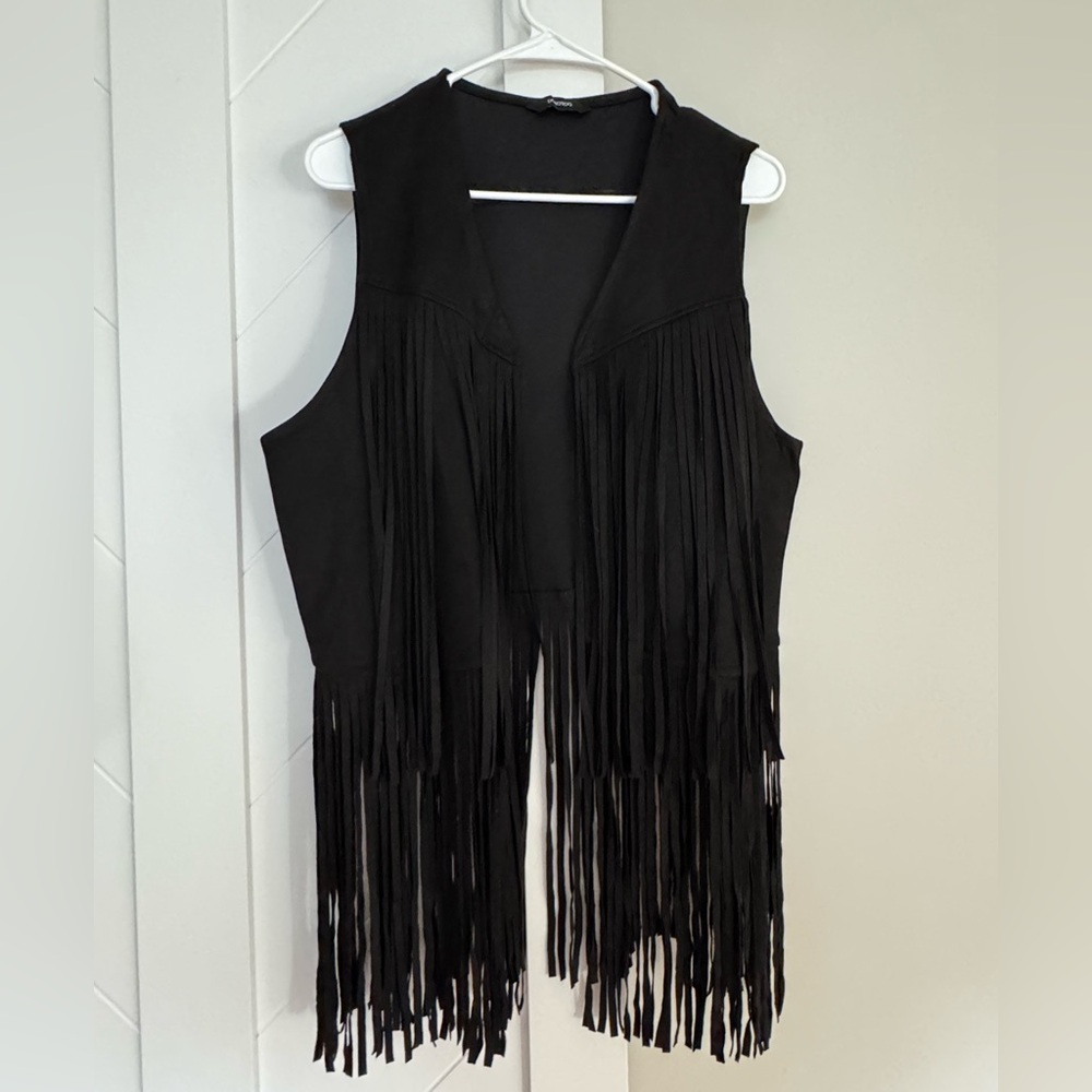 Black Fringe Sleeveless Vest - Women Jackets & Coats